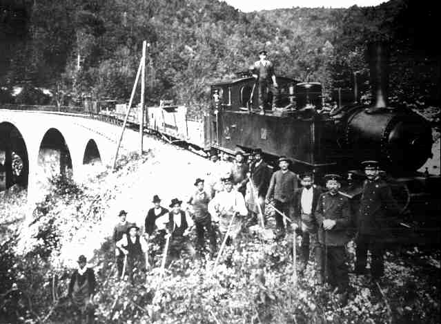 LOK 3 mit Bauzug auf dem Viadukt (Größe 38 Kb)